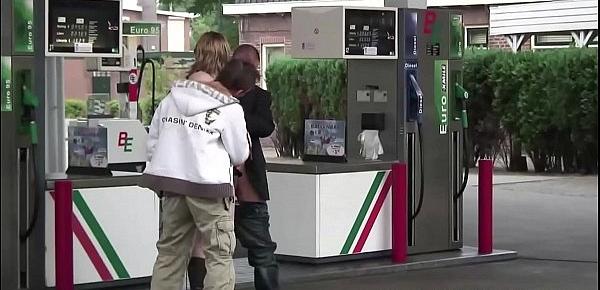  Extreme PUBLIC threesome with a very pregnant girl at a gas station
